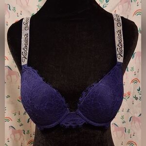 EUC Victoria's Secret VS Purple Lace & Silver Bling Sexy Push-Up Bra SZ 34B